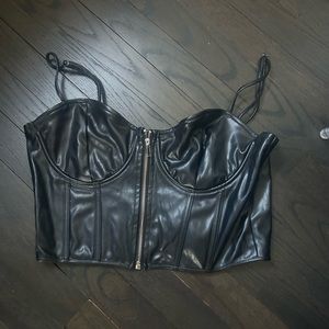 Faux leather zipper corset top